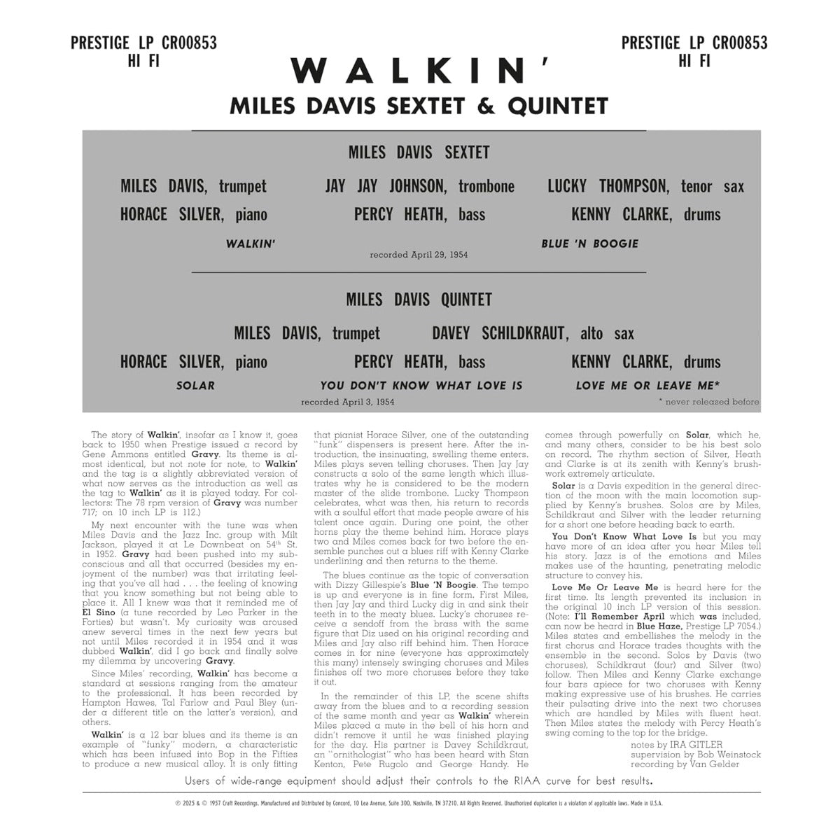 Miles Davis All Stars - Walkin' (Original Jazz Classics Series) (180 Gram Vinyl) ((Vinyl))
